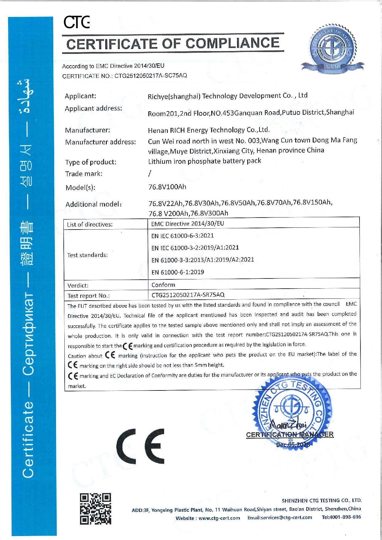RICHYE 76.8V CE-Zertifikat